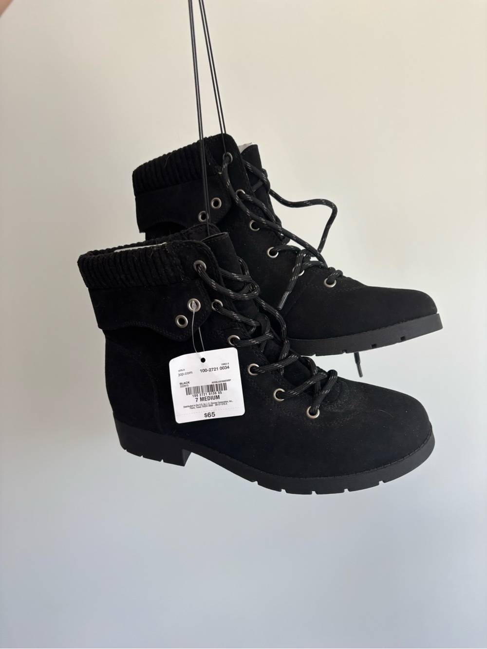 NTW St. John's Bay Black Lace-Up Ribbed Cuff Ankle combat boots